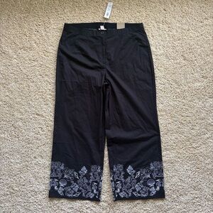 Chico’s Embroidered Hem Straight Ankle Pants Black Size 2.5 (14) NWT